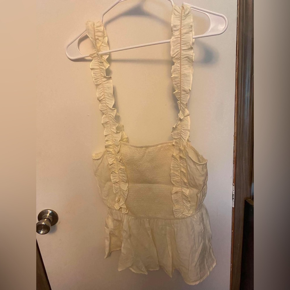 glam Cream Ruffle Strap Smocked Tank